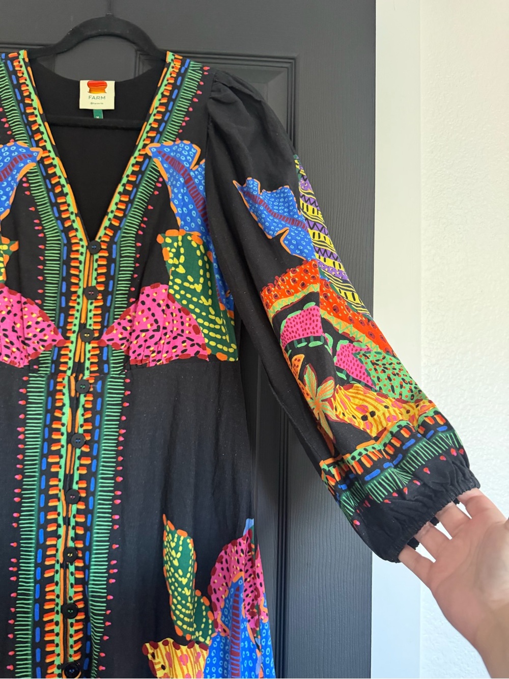 FARM Rio Black Cool Leopards Maxi Dress with Multicolor Tropical Print - Picture 5 of 16